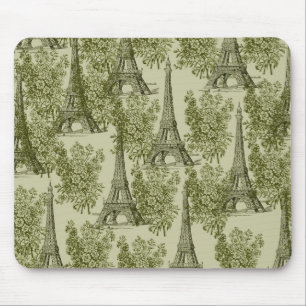 Green Floral Paris Eiffel Tower Mouse Mat