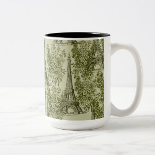 Green Floral Paris Eiffel Tower Two-Tone Coffee Mug