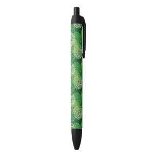 Green floral pattern black ink pen