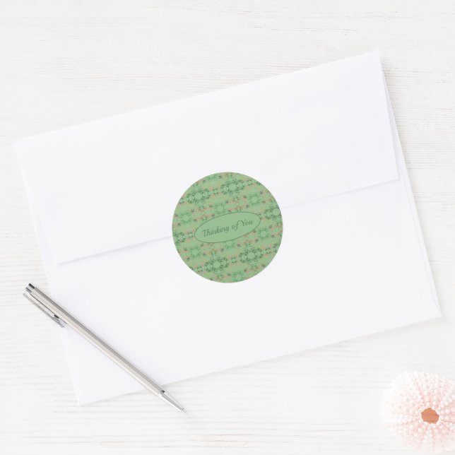 Green Floral Pattern Classic Round Sticker (Envelope)
