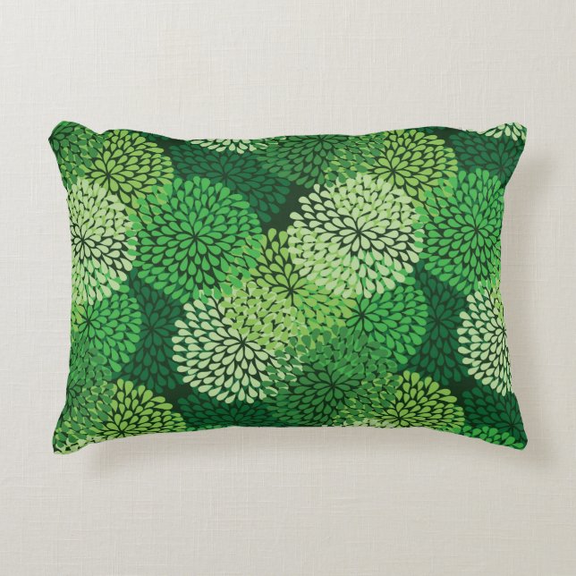 Green floral pattern decorative cushion (Front)
