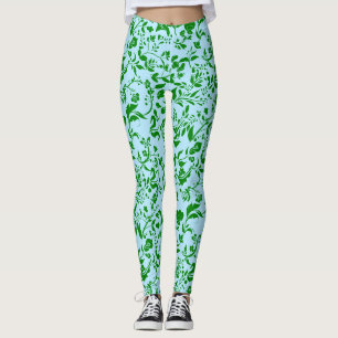 Green Floral Pattern G01. L Blue BG Leggings