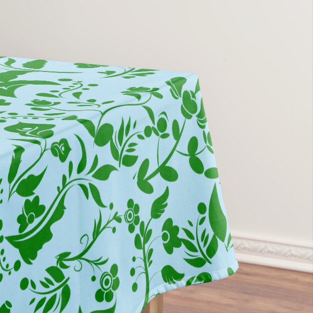Green Floral Pattern G01. L Blue BG Tablecloth (In Situ)