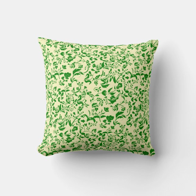 Green Floral Pattern G01. L Yellow BG Cushion (Front)
