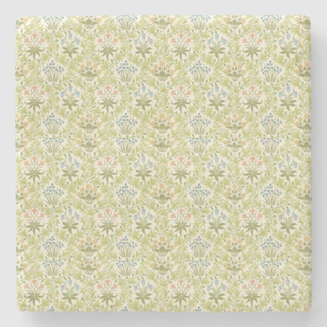 Green floral pattern girly women stone coaster (Front)