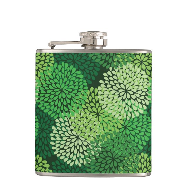 Green floral pattern hip flask (Front)