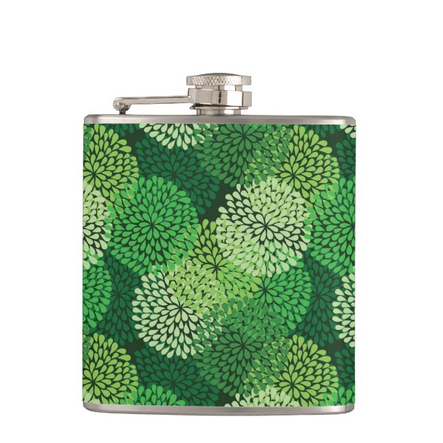 Green floral pattern hip flask (Front)