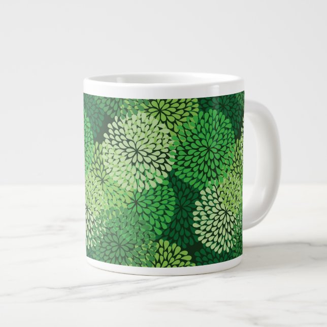 Green floral pattern large coffee mug (Front Right)