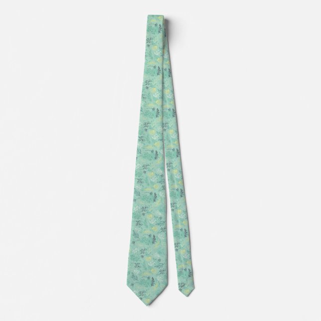 Green Floral Pattern Men"s Tie (Front)