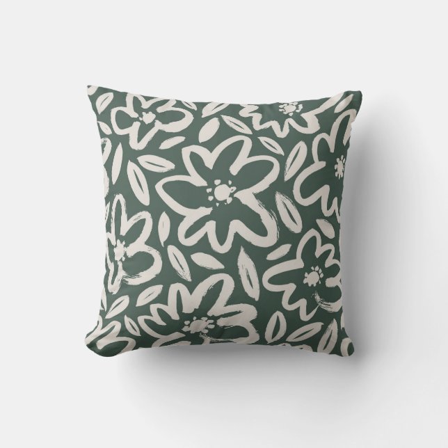 Green Floral Pattern Pillow (Front)