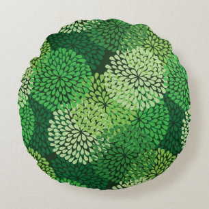 Green floral pattern round cushion