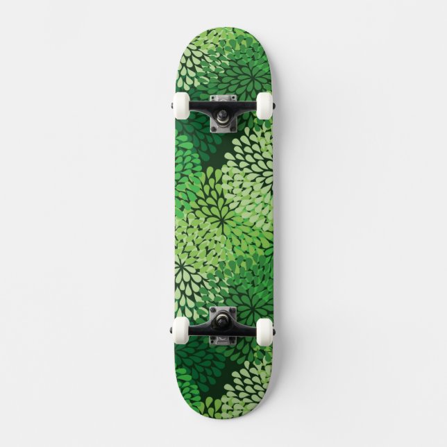 Green floral pattern skateboard (Front)