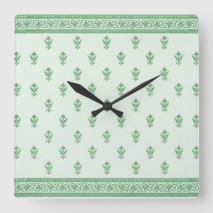 Green Floral Pattern Square Wall Clock