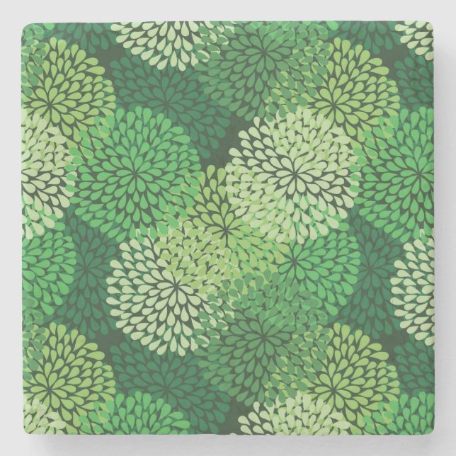 Green floral pattern stone coaster (Front)