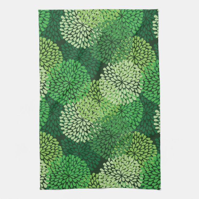 Green floral pattern tea towel (Vertical)
