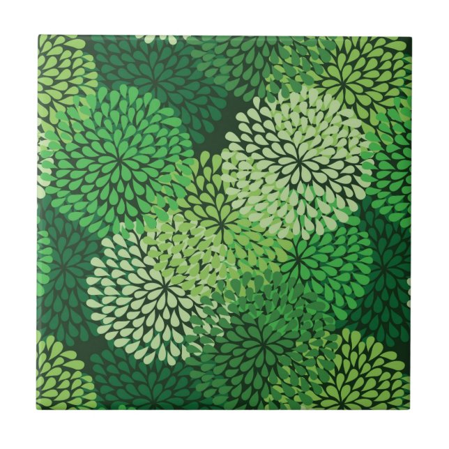 Green floral pattern tile (Front)