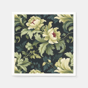 Green Floral Peony Modern Napkin