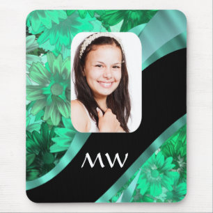 Green floral personalised photo mouse mat