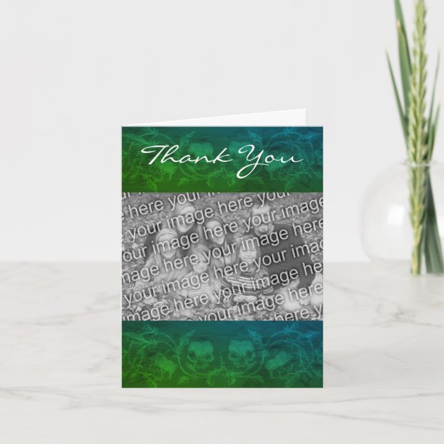 Green Floral Personalised Thank You Photo Card (Front)