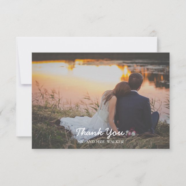 Green Floral Photo Wedding / Shower Thank You Card (Front)