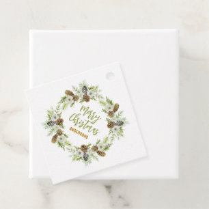 Green Floral Pines Christmas Wreath Favour Tags