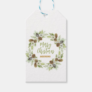 Green Floral Pines Christmas Wreath Gift Tags