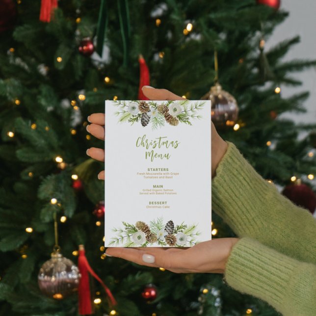 Green Floral Pines Wreath Christmas Menu Invitation (Creator Uploaded)