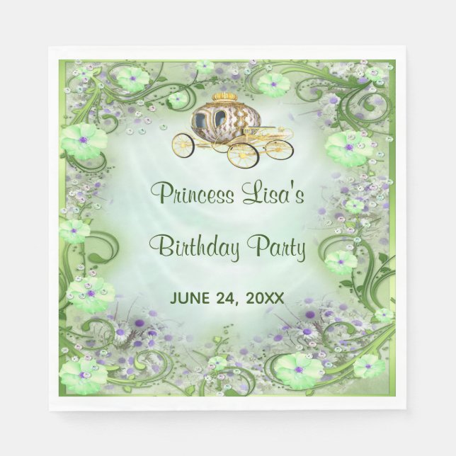 Green Floral Princess Enchanted Birthday Napkin (Front)