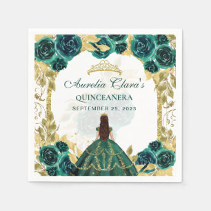 Green Floral Princess Gold Arch Quinceanera Napkin