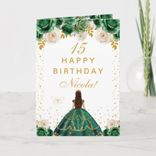 Green Floral Princess Happy Birthday Card
