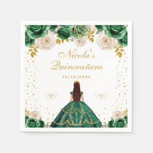 Green Floral Princess Quinceañera Napkin