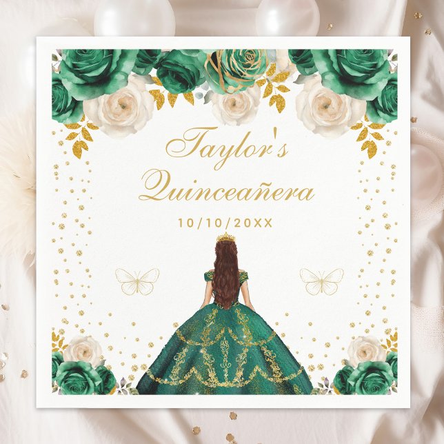 Green Floral Princess Quinceañera Napkin (Creator Uploaded)