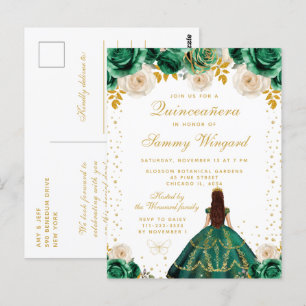 Green Floral Princess Quinceañera Postcard