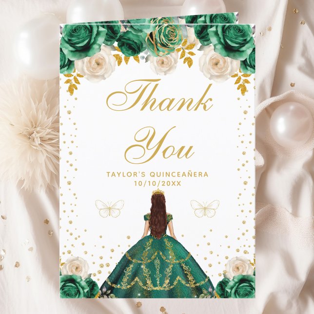 Green Floral Princess Quinceañera Thank You Card (Creator Uploaded)