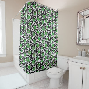 Green floral print shower curtain