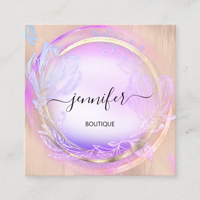  Green Floral QRCode Professional Shop Beautique Square Business Card (Front)