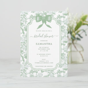 Green Floral Roses Chinoiserie Bridal Shower Invitation