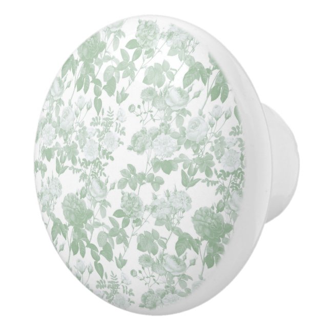 Green Floral Roses French Chinoiserie Pattern Ceramic Knob (Right)