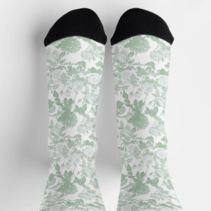 Green Floral Roses French Chinoiserie Pattern Socks