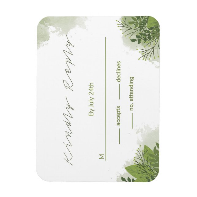 Green Floral RSVP Card Magnet (Vertical)