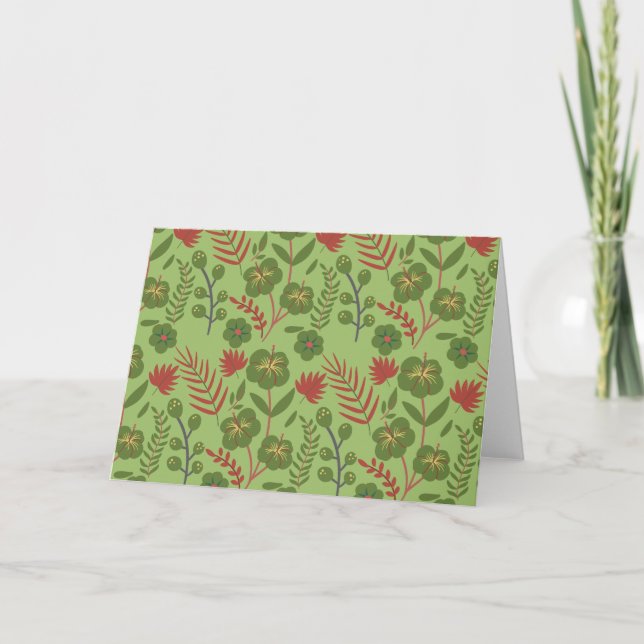 Green floral seamless pattern flower, branch, leaf card (Front)