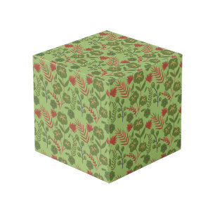 Green floral seamless pattern flower, branch, leaf cube