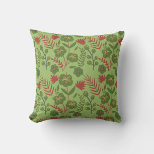 Green floral seamless pattern flower, branch, leaf cushion