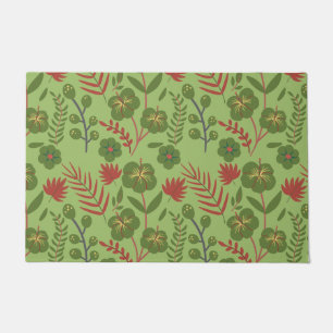 Green floral seamless pattern flower, branch, leaf doormat