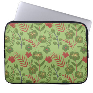 Green floral seamless pattern flower, branch, leaf laptop sleeve