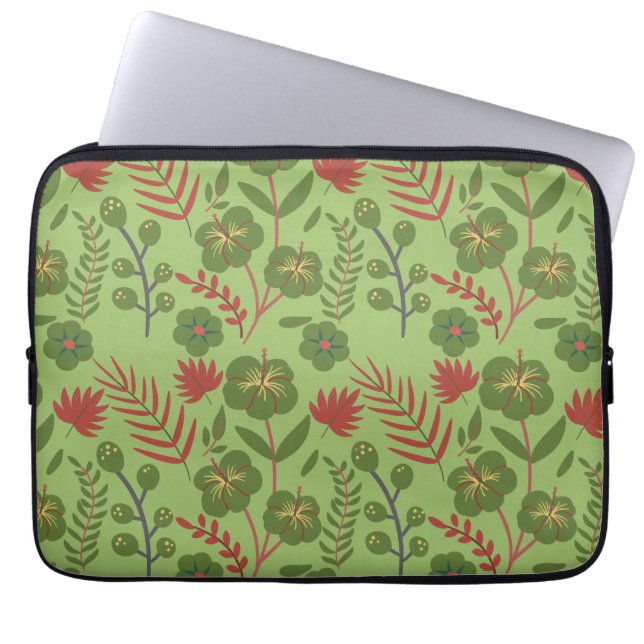 Green floral seamless pattern flower, branch, leaf laptop sleeve (Front)