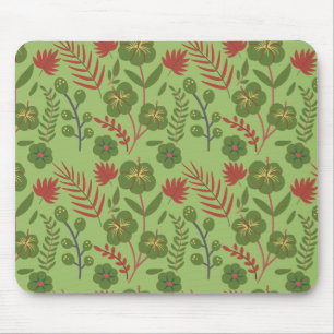 Green floral seamless pattern flower, branch, leaf mouse mat