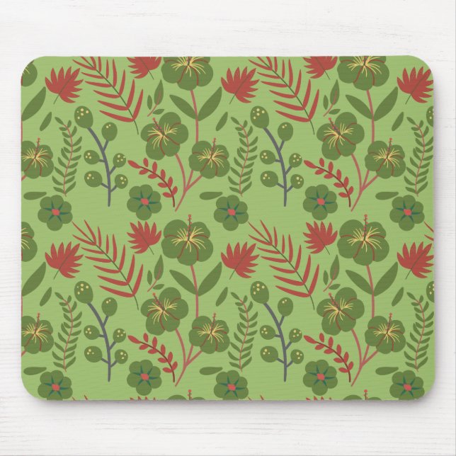 Green floral seamless pattern flower, branch, leaf mouse mat (Front)