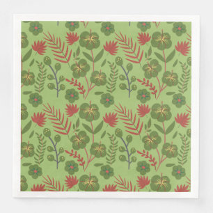 Green floral seamless pattern flower, branch, leaf napkin
