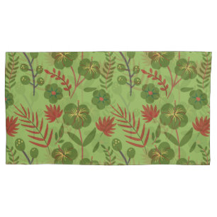 Green floral seamless pattern flower, branch, leaf pillowcase